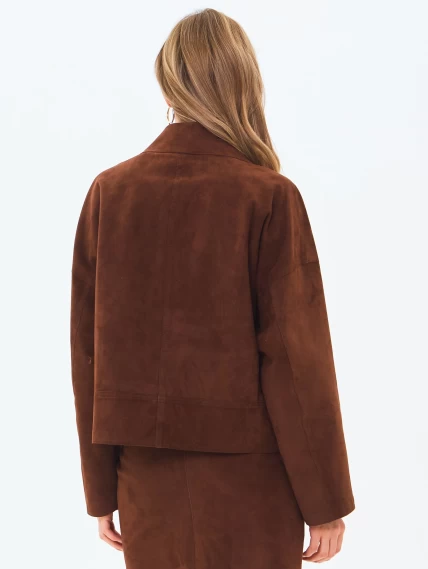Короткая женская замшевая куртка косуха премиум класса 3085з, коньячная, размер 46, артикул 24620-5