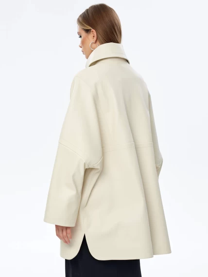 Кожаный плащ оверсайз на молнии для женщин премиум класса 3057, белый, размер 50, артикул 23530-6