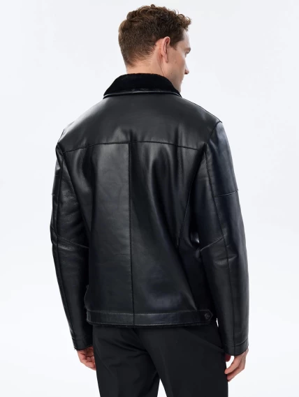 Короткая мужская дубленка премиум класса 140(пр), черная, размер 52, артикул 71421-5