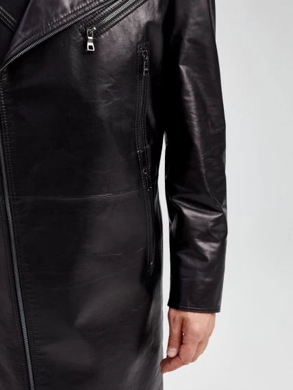 Мужской кожаный плащ косуха премиум класса 554, черный, размер 54, артикул 40551-2