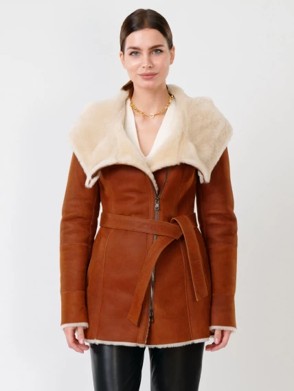 Зимний комплект женский: Дубленка 200 + Брюки 03, табачный/черный, р. 44, арт. 111377-4