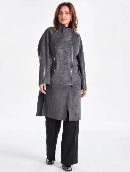 Стильное замшевое пальто оверсайз для женщин премиум класса 3041з, серое, размер 54, артикул 64100-5