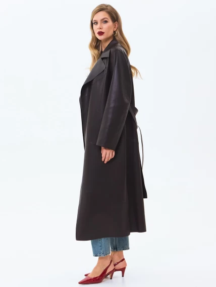 Длинный женский кожаный плащ премиум класса 3081, коричневый, размер 50, артикул 24660-2