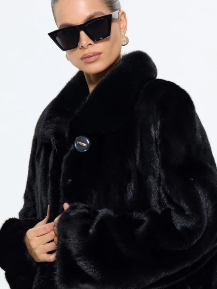 Длинная женская шуба из меха норки М-102- 317, черная, размер 60, артикул 65410-2