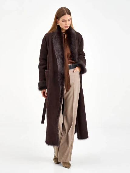 Коричневая женская дубленка из тосканы 2020, коричневая, размер 42, артикул 65090-6