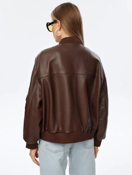Короткая кожаная куртка бомбер для женщин премиум класса 3064, коричневая, размер 46, артикул 24030-5
