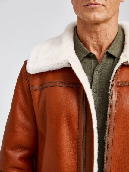 Короткая мужская дубленка пилот премиум класса 430, коньячная, размер 52, артикул 70771-2