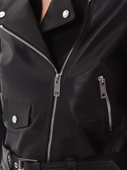 Женская кожаная куртка косуха с поясом премиум класса 3080, черная, размер 42, артикул 24540-2