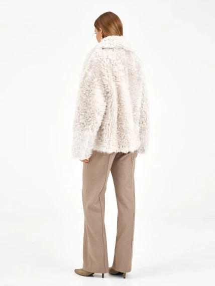 Короткая женская дубленка из тиградо 2081, белая, размер 44, артикул 65040-5