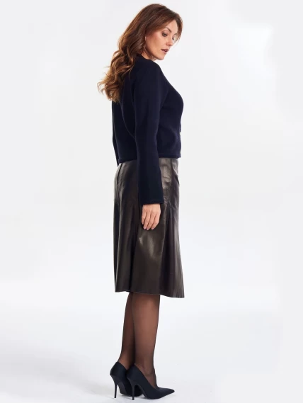 Расклешенная кожаная юбка 04, черная, размер 52, артикул 85970-4