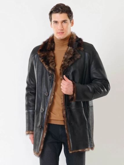 Классическая мужская дубленка из тосканы премиум класса Леон(т), черный триколор, размер 60, артикул 70610-1