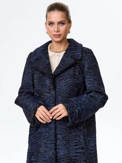 Длинное пальто из меха каракульчи для женщин премиум класса Лола(ав), синее, размер 48, артикул 33970-4