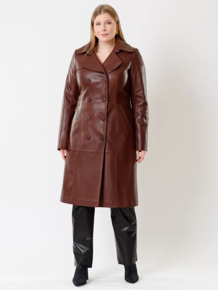 Кожаный комплект женский: Плащ 3003 + Брюки 04, ореховый/черный, р. 46, арт. 111131-1