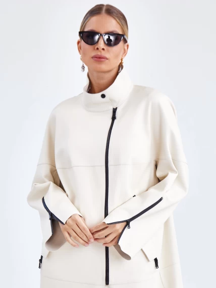 Женский кожаный плащ на молнии премиум класса 3041, белый, размер 48, артикул 91901-3