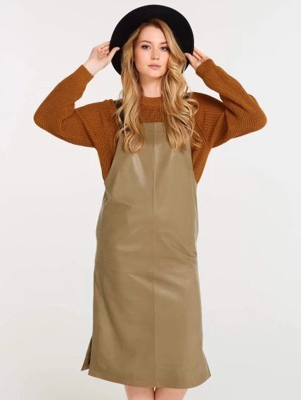 Кожаный сарафан 01, серо-коричневый, размер 44, артикул 85160-0