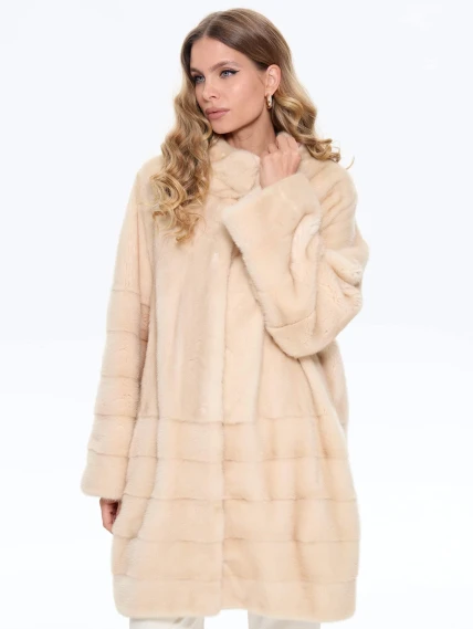 Комбинированная женская норковая шуба BRASCHI МS 093.1, бежевая, размер 46, артикул 34320-3