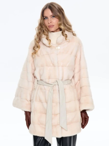 Короткая бежевая норковая женская шуба MANAKAS 2524, размер 44, артикул 34460-0