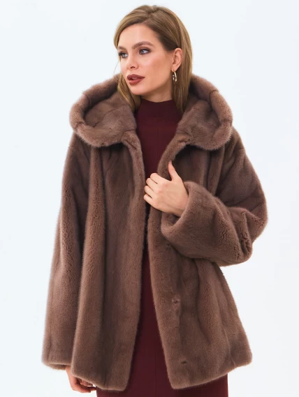 Женская норковая шуба с капюшоном премиум класса Жанет(к), бежевая, размер 58, артикул 34220-4