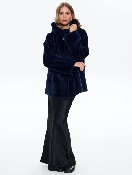 Синяя женская норковая шуба с капюшоном Жанет, размер 54, артикул 65160-6