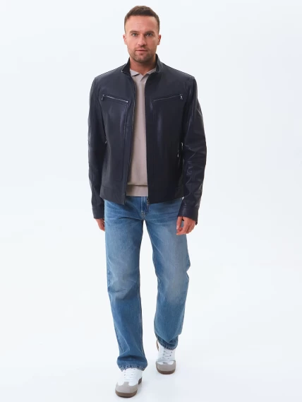 Кожаная куртка мужская 507, синяя, размер 50, артикул 28600-3