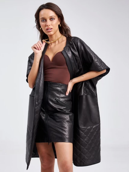 Кожаный женский стеганый жилет премиум класса 07, черный, размер 44, артикул 91970-0
