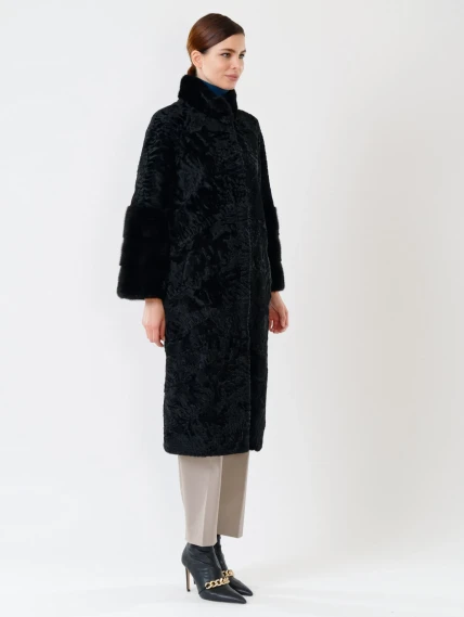 Женская шуба из меха каракуля с мехом норки 17101д(сн), черная, размер 44, артикул 22650-2