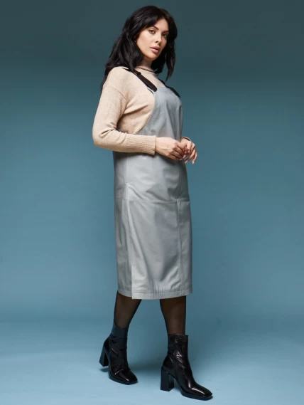 Длинный кожаный сарафан 01_1, серо-голубой, размер 46, артикул 85170-3