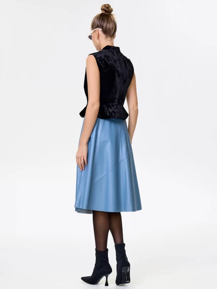 Кожаная расклешенная юбка из натуральной кожи 01рс, голубая, размер 46, артикул 85360-7