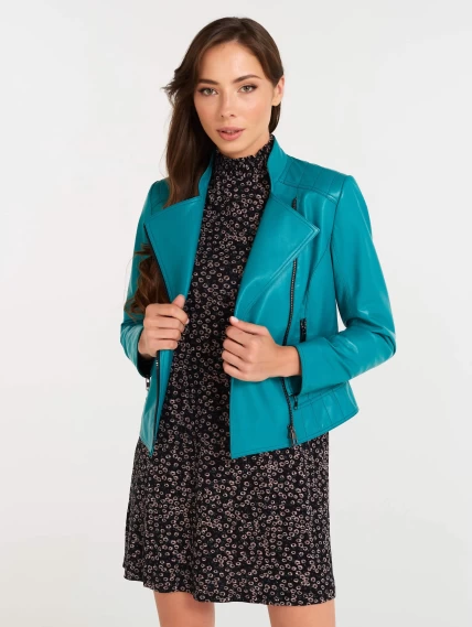 Кожаная куртка косуха женская 300, бирюзовая, размер 46, артикул 18790-4