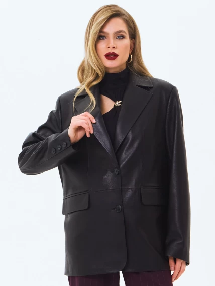 Кожаный женский пиджак премиум класса 3096, черный, размер 46, артикул 24490-3