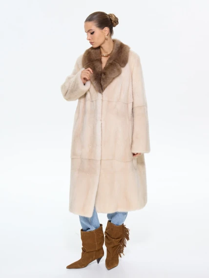 Длинная женская шуба из меха норки Лола, жемчужная, размер 54, артикул 65630-1