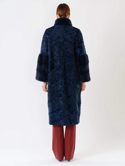 Женская шуба из меха каракуля с мехом норки 17101д(сн), синяя, размер 44, артикул 22580-3