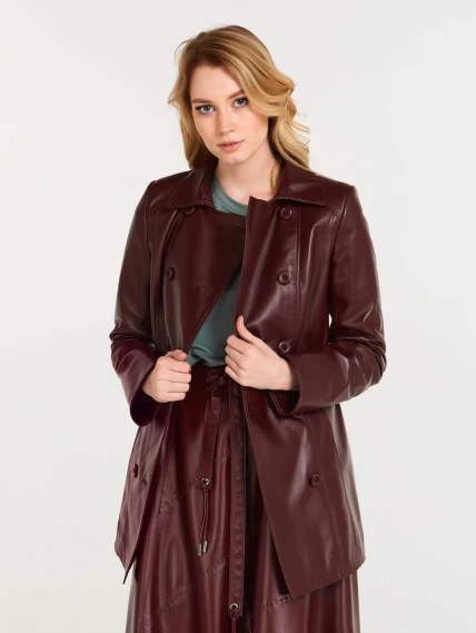 Женский утепленный кожаный двубортный френч 309ш, бордовый, размер 48, артикул 90600-2