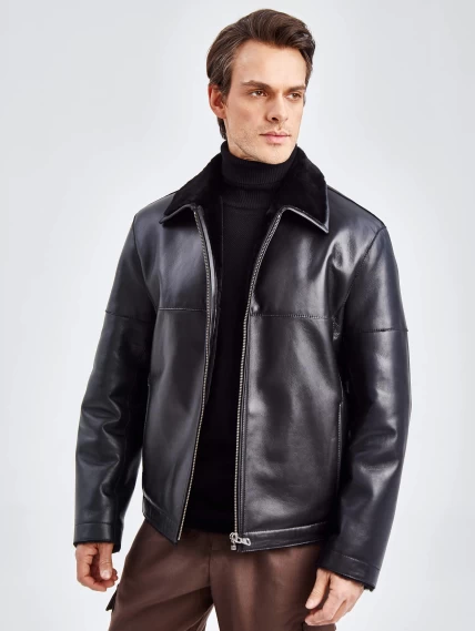 Короткая мужская дубленка премиум класса 140(пр), черная, размер 52, артикул 71420-4