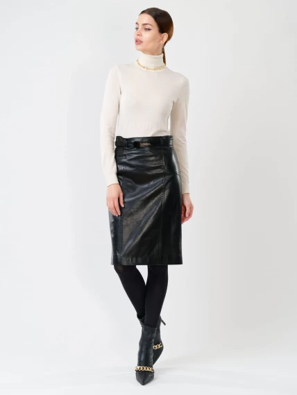 Черная кожаная юбка карандаш 02рс, размер 52, артикул 85481-0
