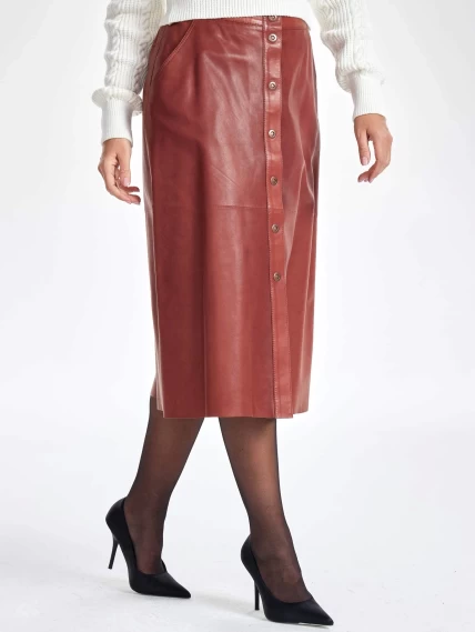 Коньячная кожаная юбка 08, размер 46, артикул 86351-4