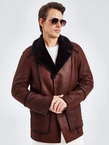 Дубленка пиджак с выпущенным мехом для мужчин премиум класса 434, виски, размер 48, артикул 71440-0