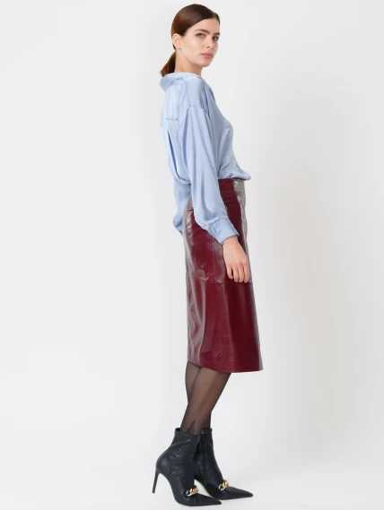 Бордовая кожаная юбка миди 07, размер 42, артикул 85420-6