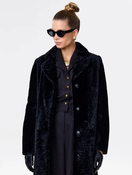 Длинная дубленка из астрагана на кнопках для женщин премиум класса 53мех, синяя, размер 46, артикул 17560-0