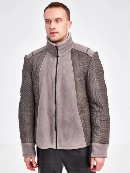 Комбинированная короткая мужская дубленка 40072, серая, короткая, размер 50, артикул 71240-3