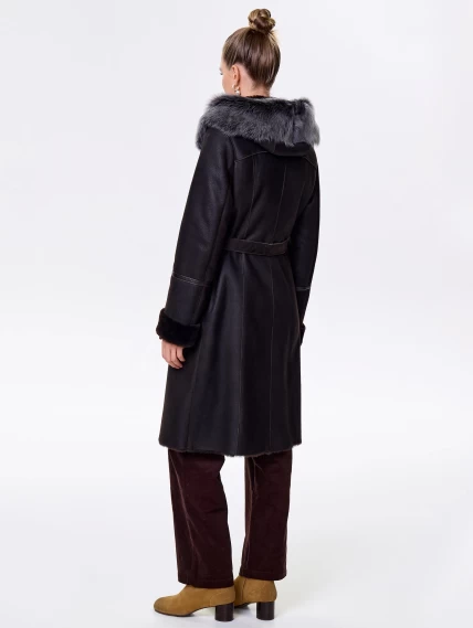 Женская дубленка с капюшоном из тосканы на молнии 265, коричневая, размер 42, артикул 61540-7