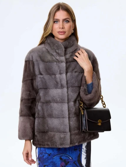 Короткая норковая женская поперечная шуба Ольга(в), графитовая, размер 46, артикул 34040-3