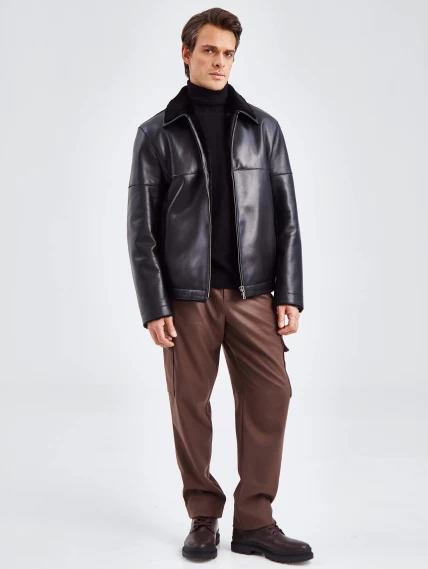 Короткая мужская дубленка премиум класса 140(пр), черная, размер 52, артикул 71420-5