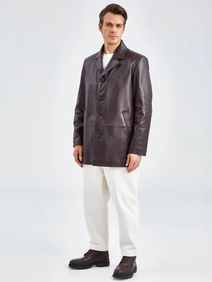 Кожаный пиджак мужской премиум класса 21/1, коричневый, размер 50, артикул 27300-3