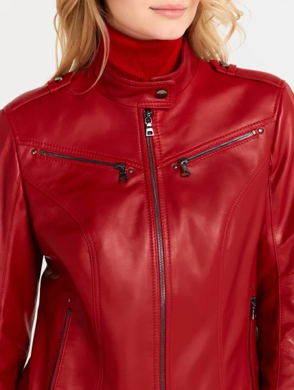 Кожаная куртка женская 399, красная, размер 48, артикул 18370-2