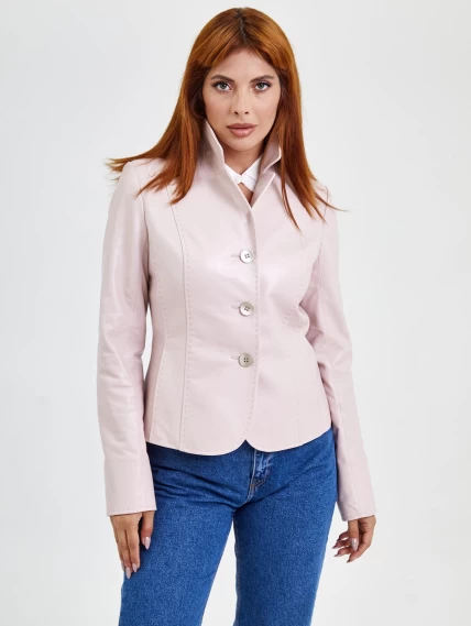 Кожаный женский пиджак 316рс, пудровый, размер 48, артикул 91522-3