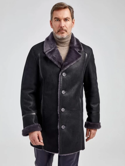 Зимний комплект мужской: Дубленка Леон + Брюки 01, черный/синий, р. 48, артикул 140350-4