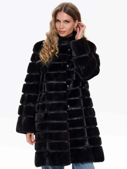 Поперечная женская шуба из меха норки BRASCHI ELM 047, черная, размер 46, артикул 34430-7