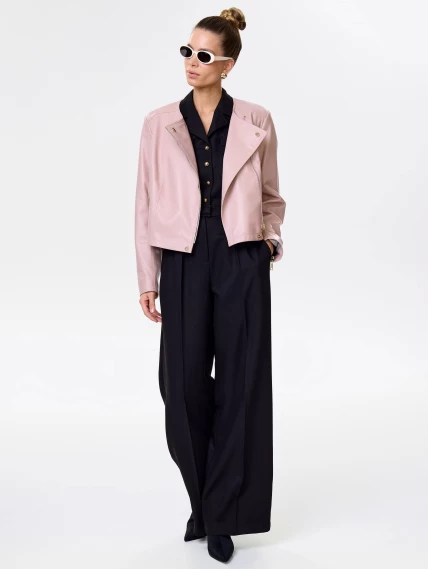 Пудровая кожаная женская косуха 389, размер 42, артикул 90451-1