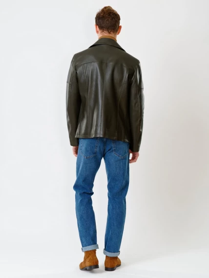 Двубортная мужская кожаная куртка Клуб, оливковая, размер 48, артикул 28390-3